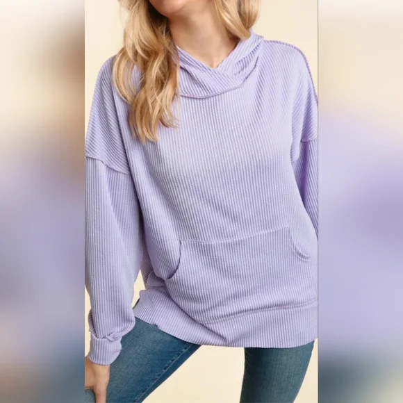 PINK TEXTURED OVERSIZED PULLOVER WITH KANGAROO POCKET./., - Picture 2 of 6